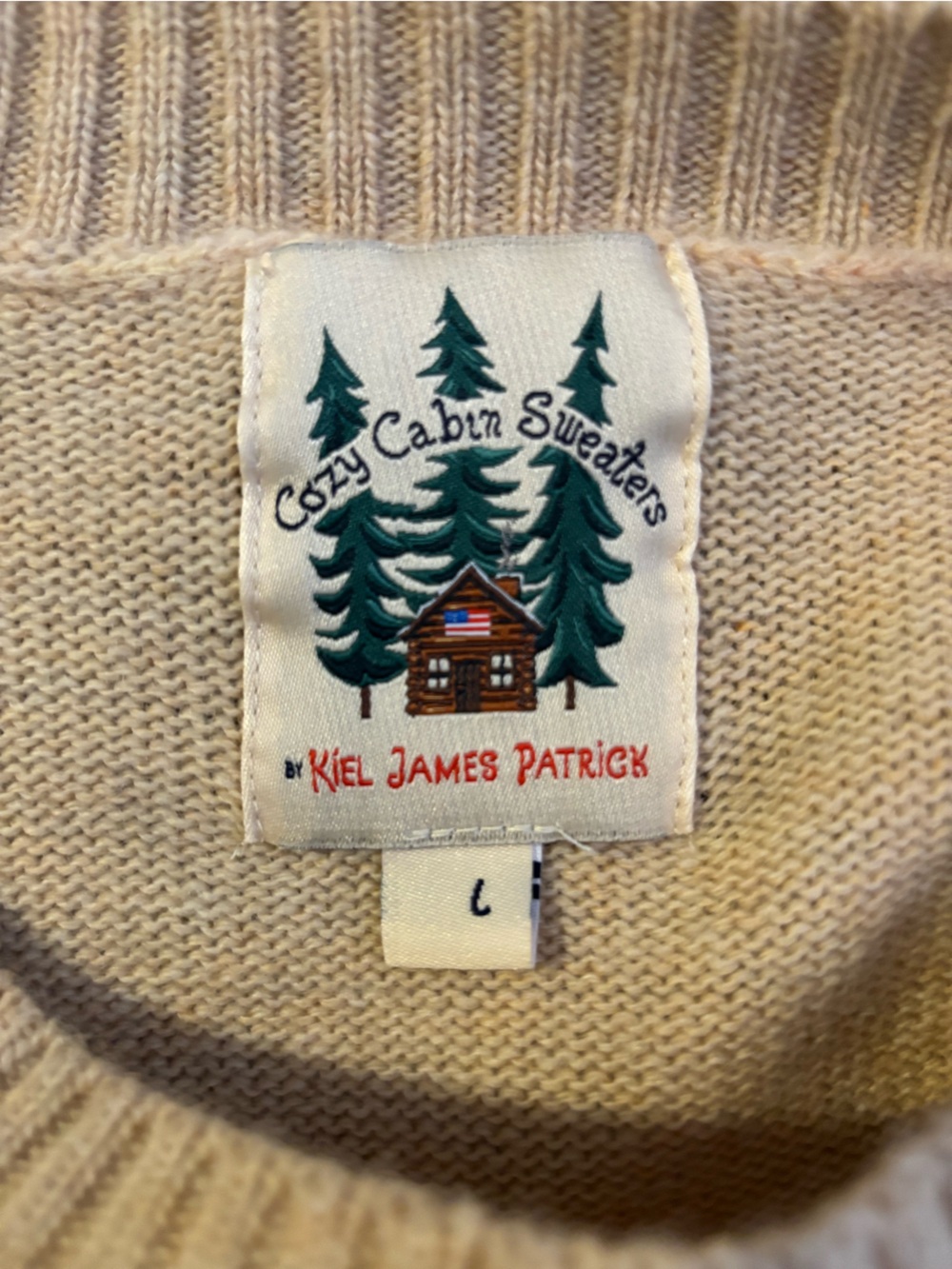 Kiel James Patrick Cream Cozy Cabin Crewneck Sweater Label